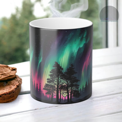 Fortryllende Aurora Borealis varmesensitiv krus - Northern Lights Magic Color Morphing krus 11oz - Varmereaktiv natthimmel kaffekopp - perfekt gave til naturelskere