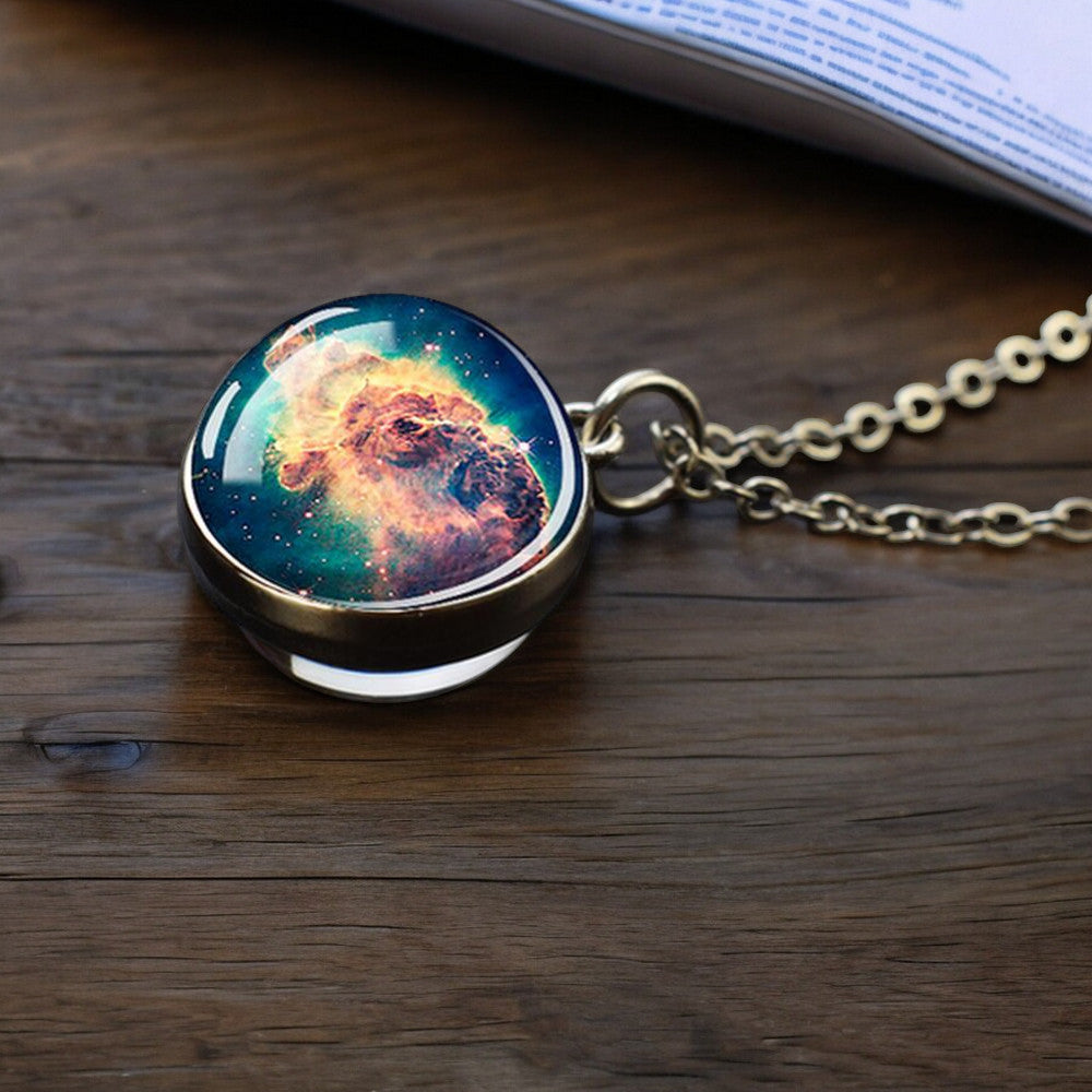 Unique Galaxy Nebula Silver Necklace - Universe Jewelry - Double Side Glass Ball Pendent Necklace - Perfect Astronomy Lovers Gift 5