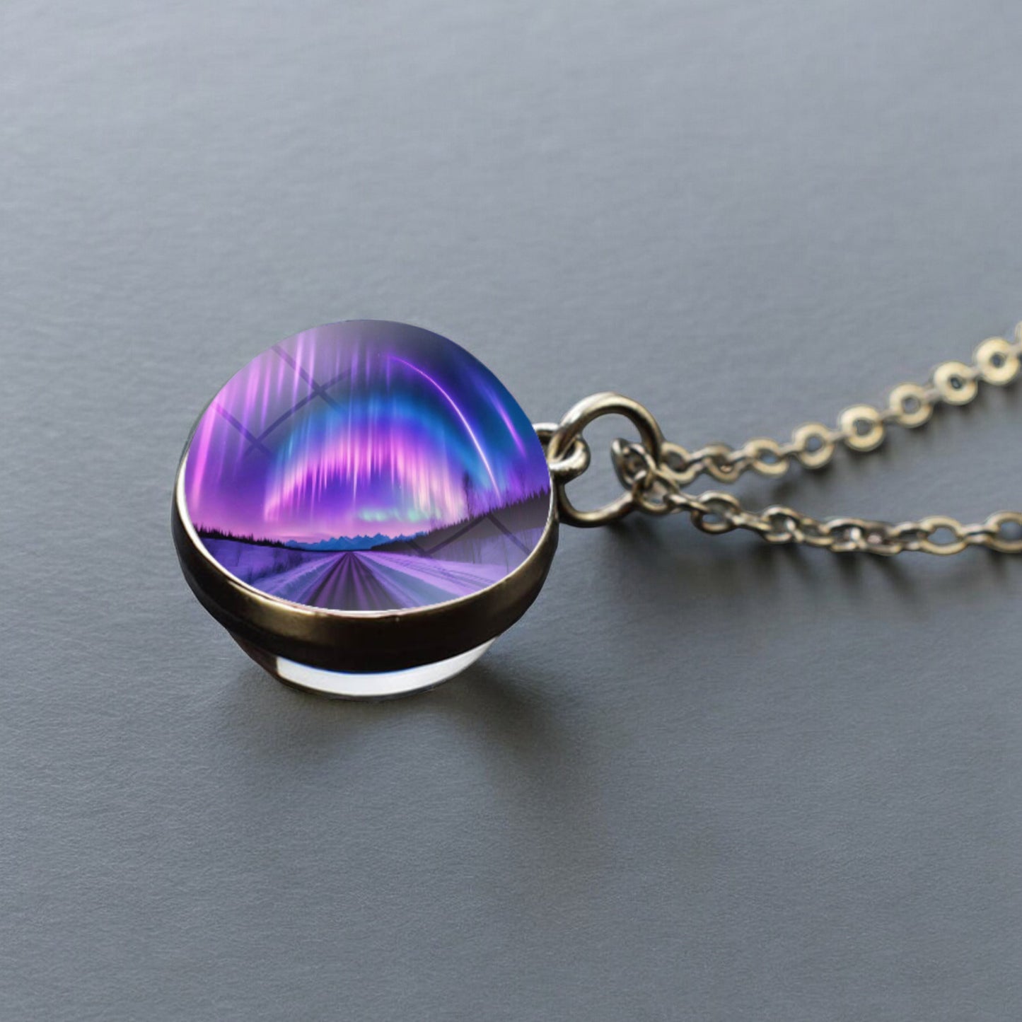 Luminous Aurora Borealis Silver Necklace- Northern Light Jewelry - Unique Double Side Glass Ball Pendent Necklace - Perfect Aurora Lovers Gift