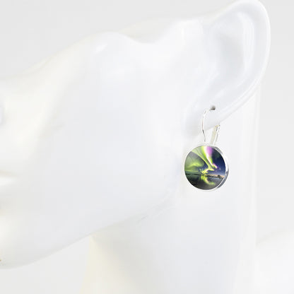 Luminous Aurora Borealis Hook Earrings - Northern Lights Jewelry - Unique Glass Cabochon Drop Earrings - Perfect Aurora Lovers Gift