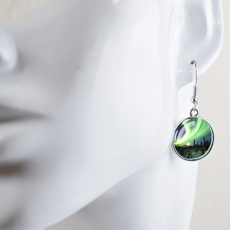 Luminous Aurora Borealis Drop Earrings - Northern Lights Jewelry - Unique Glass Cabochon Dangle Earrings - Perfect Aurora Lovers Gift