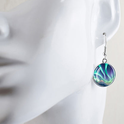 Pendientes colgantes luminosos de aurora boreal - Joyería de aurora boreal - Pendientes colgantes de cabujón de vidrio únicos - Regalo perfecto para los amantes de la aurora