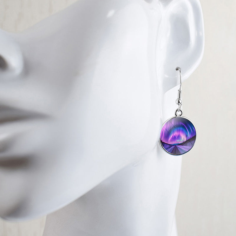 Pendientes colgantes luminosos de aurora boreal - Joyería de aurora boreal - Pendientes colgantes de cabujón de vidrio únicos - Regalo perfecto para los amantes de la aurora