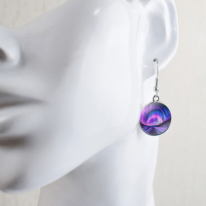 Gaismas Aurora Borealis Drop Auskari - Ziemeļblāzmas rotaslietas - Unikāli stikla Cabochon Dangle Auskari - Perfekta Aurora Lovers dāvana