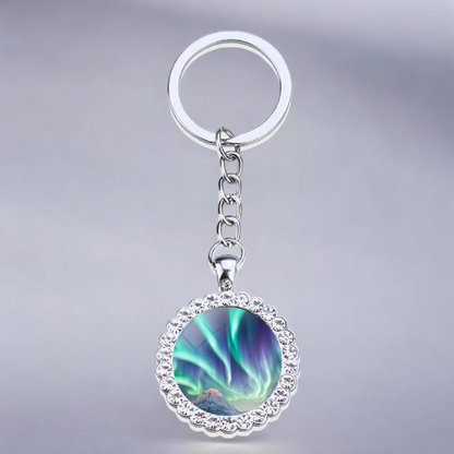 Porte-clés lumineux en argent Aurora Borealis - Bijoux Northern Light - Porte-clés en verre strass - Cadeau parfait pour les amoureux des aurores boréales