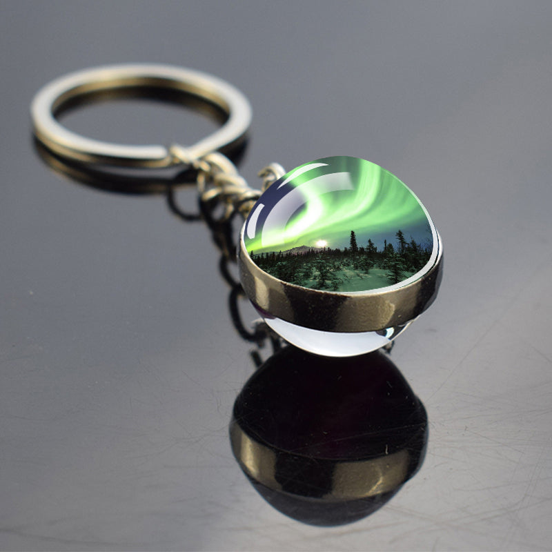 Luminous Aurora Borealis Keyring - Northern Light Jewelry - Unique Double Side Glass Ball Key Chain - Perfect Aurora Lovers Gift