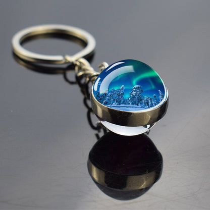 Luminous Aurora Borealis Keyring - Northern Light Jewelry - Unique Double Side Glass Ball Key Chain - Perfect Aurora Lovers Gift