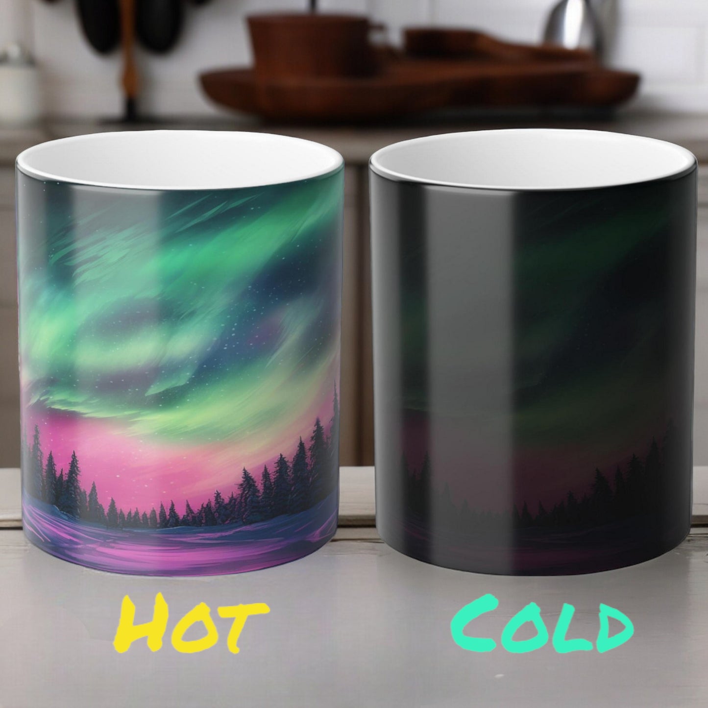 Enchanting Aurora Borealis Heat Sensitive Mug - Northern Lights Magic Color Morphing Mug 11oz - Heat Reactive Night Sky Coffee Cup - Perfect Gift for Nature Lovers 8