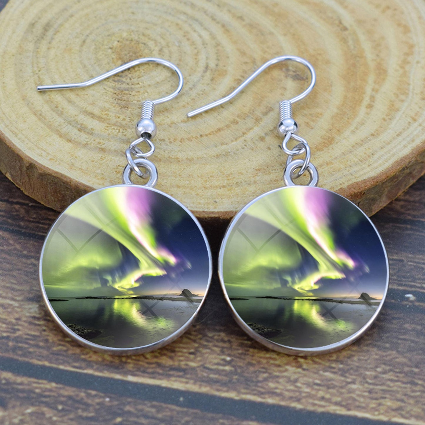 Luminous Aurora Borealis Drop Earrings - Northern Lights Jewelry - Unique Glass Cabochon Dangle Earrings - Perfect Aurora Lovers Gift