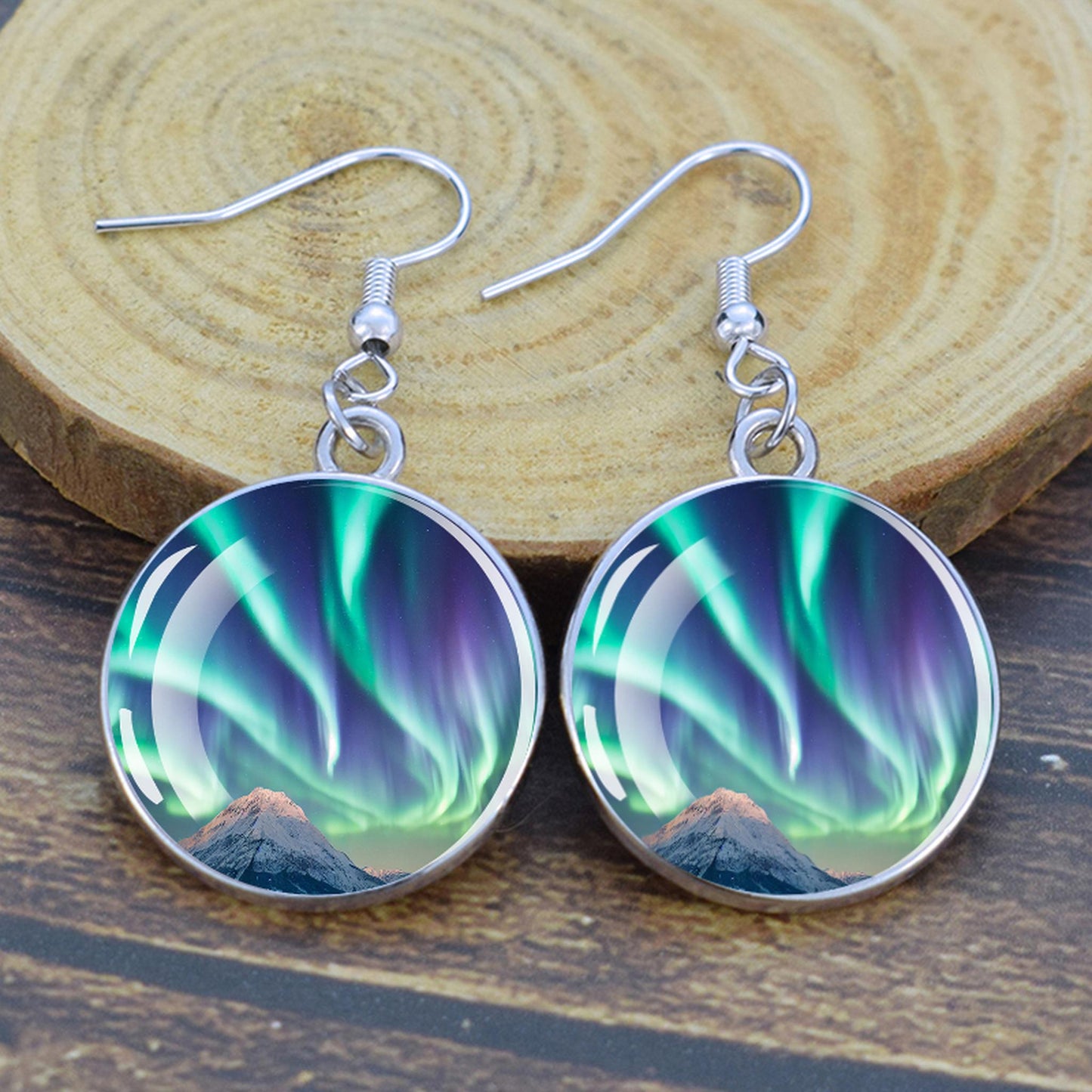 Pendientes colgantes luminosos de aurora boreal - Joyería de aurora boreal - Pendientes colgantes de cabujón de vidrio únicos - Regalo perfecto para los amantes de la aurora