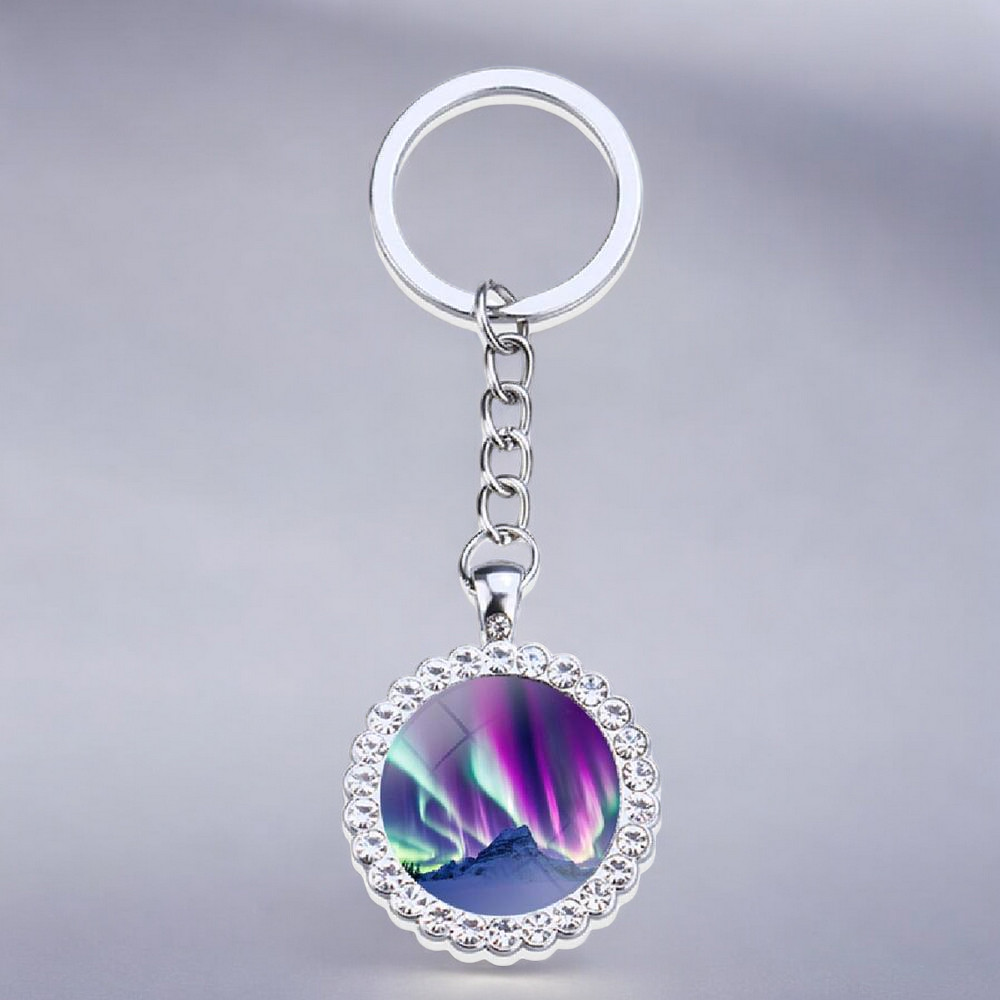 Porte-clés lumineux en argent Aurora Borealis - Bijoux Northern Light - Porte-clés en verre strass - Cadeau parfait pour les amoureux des aurores boréales