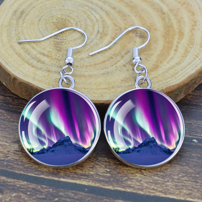 Luminous Aurora Borealis Drop Earrings - Northern Lights Jewelry - Unique Glass Cabochon Dangle Earrings - Perfect Aurora Lovers Gift