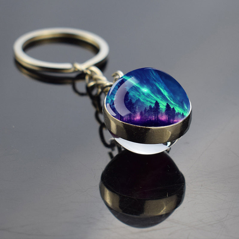 Luminous Aurora Borealis Keyring - Northern Light Jewelry - Unique Double Side Glass Ball Key Chain - Perfect Aurora Lovers Gift