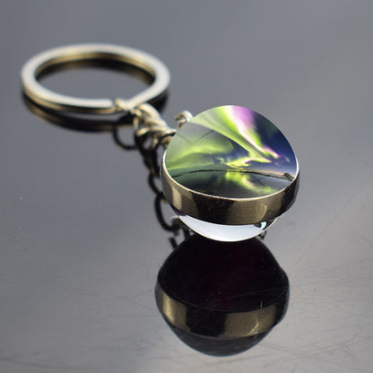 Luminous Aurora Borealis Keyring - Northern Light Jewelry - Unique Double Side Glass Ball Key Chain - Perfect Aurora Lovers Gift