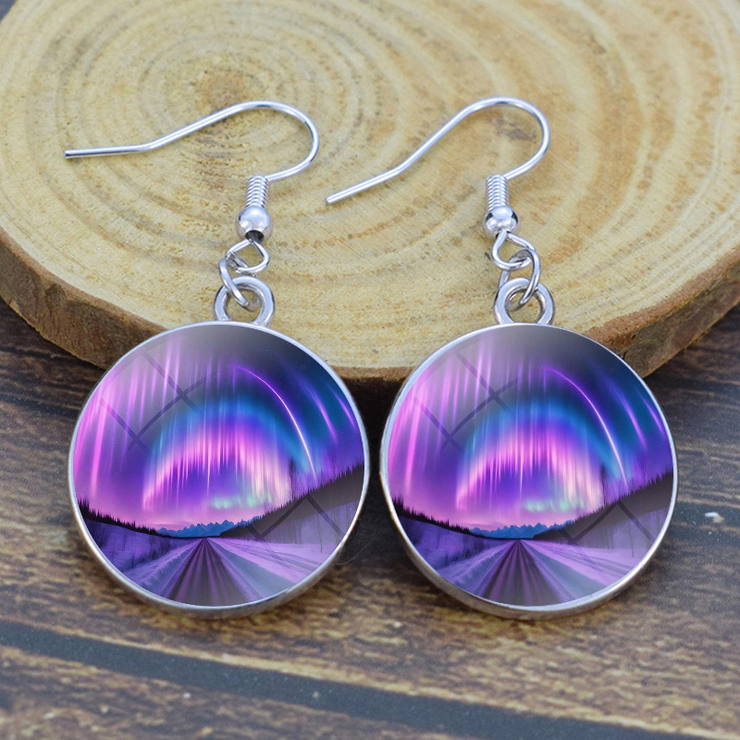 Gaismas Aurora Borealis Drop Auskari - Ziemeļblāzmas rotaslietas - Unikāli stikla Cabochon Dangle Auskari - Perfekta Aurora Lovers dāvana