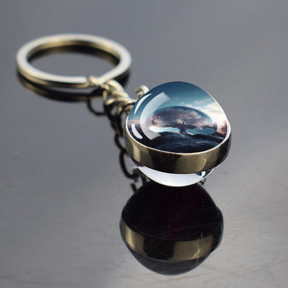 Porte-clés unique en croissant de lune complet - Bijoux ciel étoilé de nuit - Porte-clés boule de verre double face - Cadeau parfait pour les amoureux de la lune 6