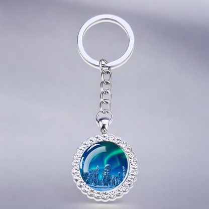 Porte-clés lumineux en argent Aurora Borealis - Bijoux Northern Light - Porte-clés en verre strass - Cadeau parfait pour les amoureux des aurores boréales