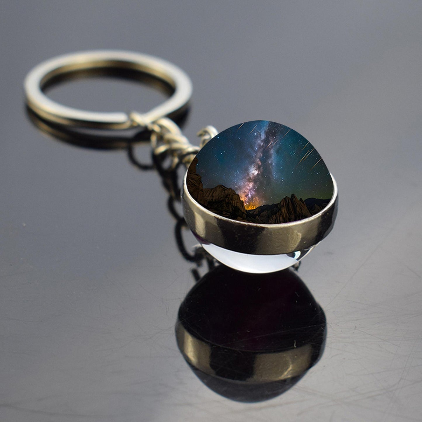 Milky Way Galaxy Nebula Star Keyring - Universe Cosmos Jewelry - Double Side Glass Ball Key Chain - Perfect Astronomy Lovers Gift