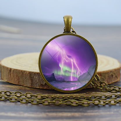 Unique Aurora Borealis Bronze Necklace - Northern Light Jewelry - Glass Dome Pendent Necklace - Perfect Aurora Lovers Gift 26
