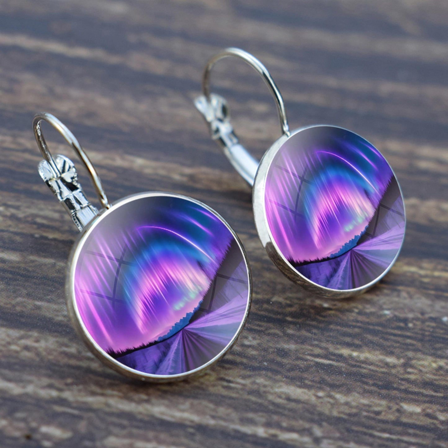 Luminous Aurora Borealis Hook Earrings - Northern Lights Jewelry - Unique Glass Cabochon Drop Earrings - Perfect Aurora Lovers Gift