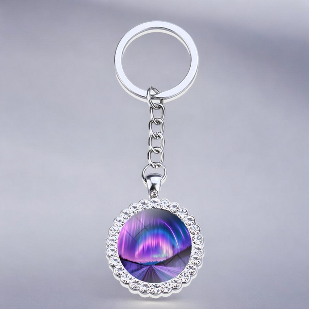 Luminous Aurora Borealis Silver Keyring - Northern Light Jewelry - Rhinestones Glass Key Chain - Perfect Aurora Lovers Gift