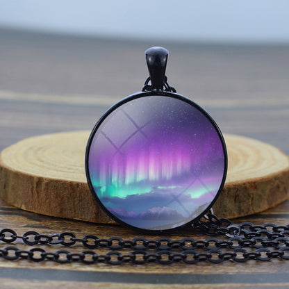 Unique Aurora Borealis Black Necklace - Northern Light Jewelry - Glass Dome Pendent Necklace - Perfect Aurora Lovers Gift 27