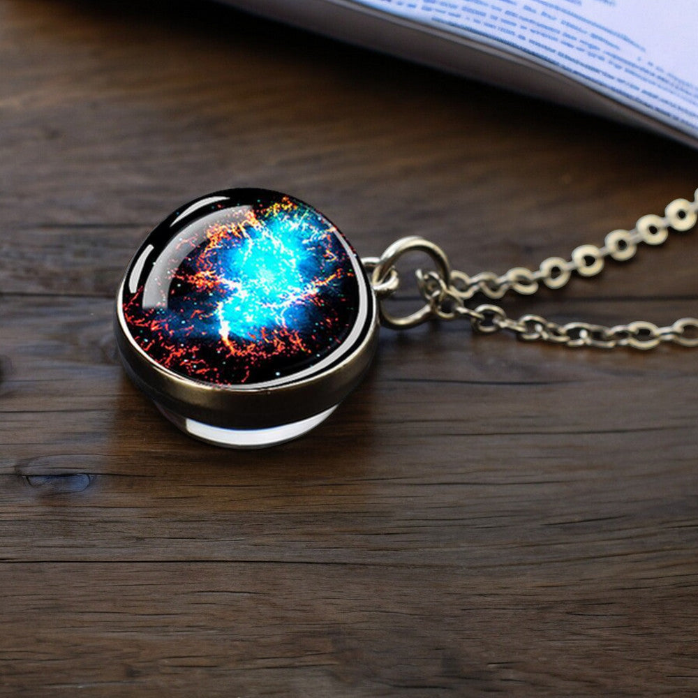 Unique Galaxy Nebula Silver Necklace - Universe Jewelry - Double Side Glass Ball Pendent Necklace - Perfect Astronomy Lovers Gift 5