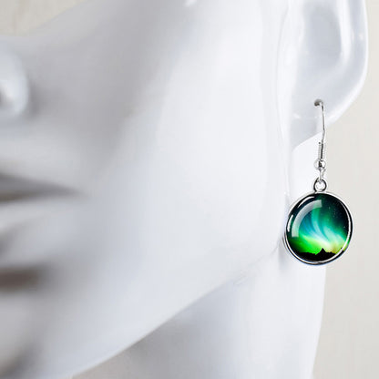 Luminous Aurora Borealis Drop Earrings - Northern Lights Jewelry - Unique Glass Cabochon Dangle Earrings - Perfect Aurora Lovers Gift