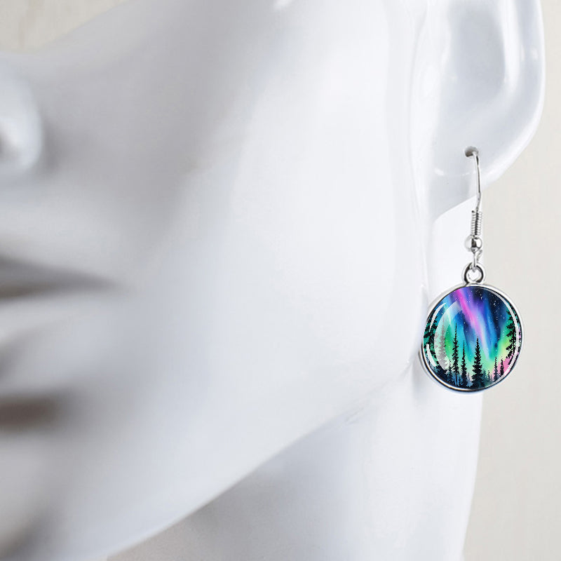 Pendientes colgantes luminosos de aurora boreal - Joyería de aurora boreal - Pendientes colgantes de cabujón de vidrio únicos - Regalo perfecto para los amantes de la aurora