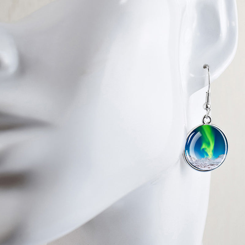 Pendientes colgantes luminosos de aurora boreal - Joyería de aurora boreal - Pendientes colgantes de cabujón de vidrio únicos - Regalo perfecto para los amantes de la aurora