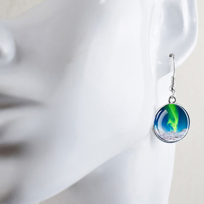 Luminous Aurora Borealis Drop Earrings - Northern Lights Jewelry - Unique Glass Cabochon Dangle Earrings - Perfect Aurora Lovers Gift