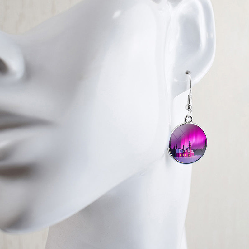 Gaismas Aurora Borealis Drop Auskari - Ziemeļblāzmas rotaslietas - Unikāli stikla Cabochon Dangle Auskari - Perfekta Aurora Lovers dāvana