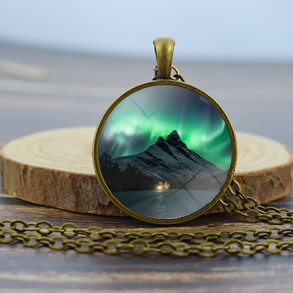 Unique Aurora Borealis Bronze Necklace - Northern Light Jewelry - Glass Dome Pendent Necklace - Perfect Aurora Lovers Gift 6