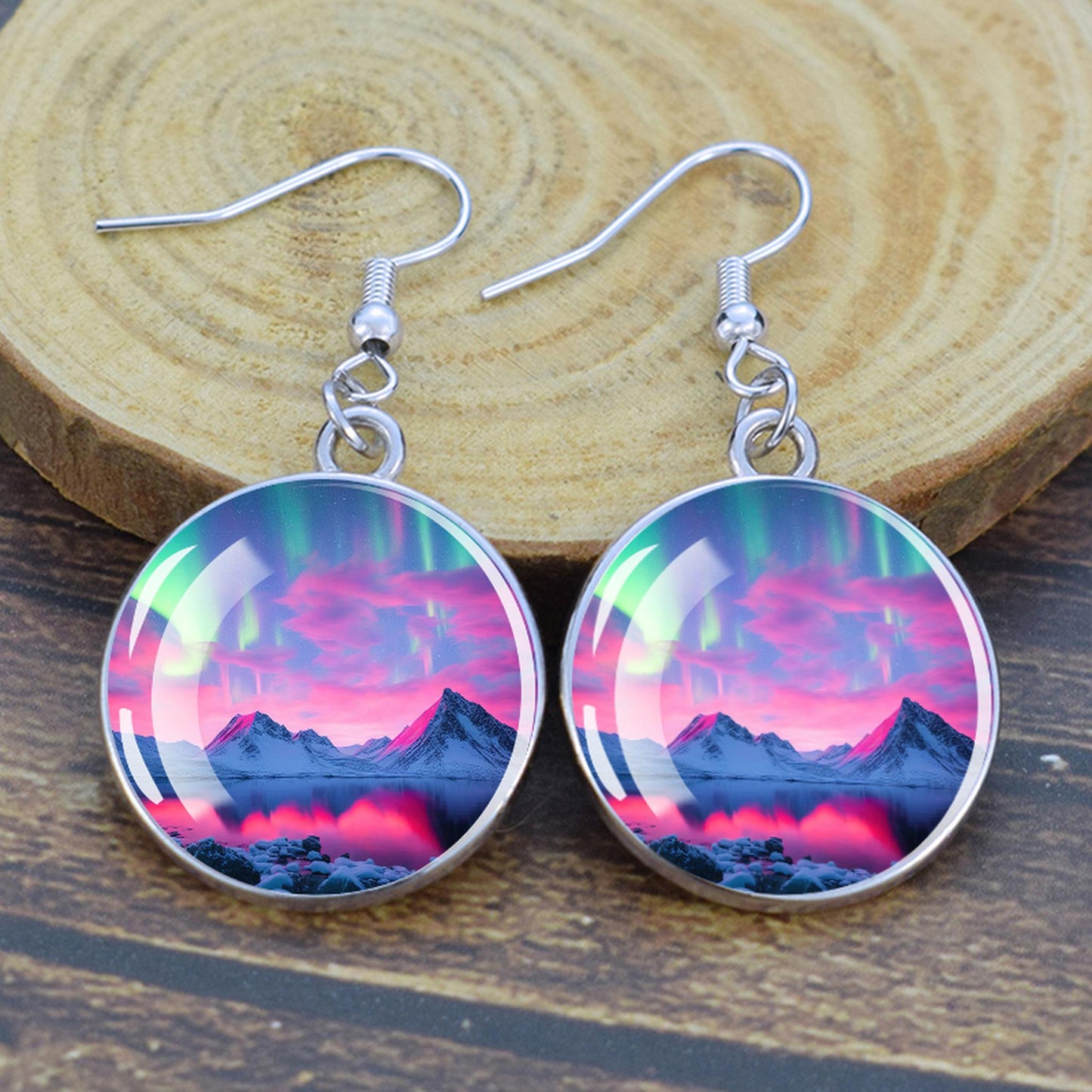 Gaismas Aurora Borealis Drop Auskari - Ziemeļblāzmas rotaslietas - Unikāli stikla Cabochon Dangle Auskari - Perfekta Aurora Lovers dāvana