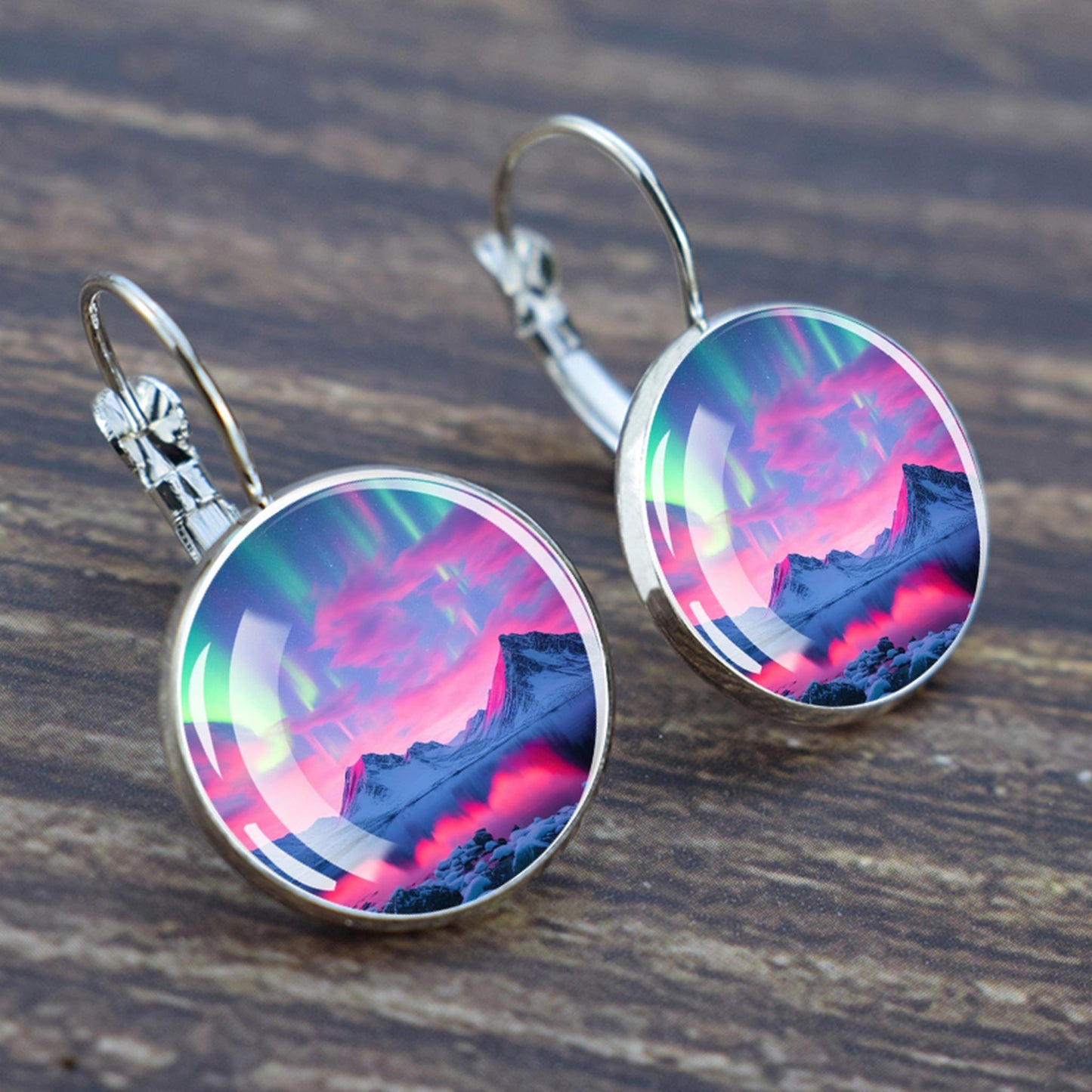 Luminous Aurora Borealis Hook Earrings - Northern Lights Jewelry - Unique Glass Cabochon Drop Earrings - Perfect Aurora Lovers Gift