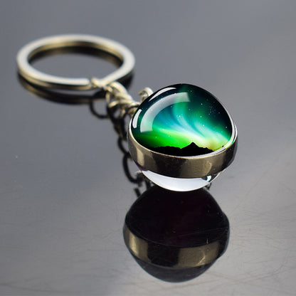 Porte-clés lumineux Aurora Borealis - Bijoux Northern Light - Porte-clés unique en boule de verre double face - Cadeau parfait pour les amoureux des aurores boréales