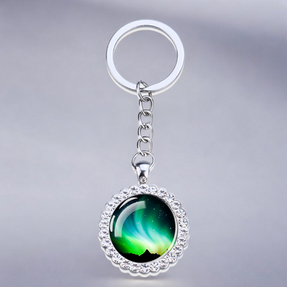 Porte-clés lumineux en argent Aurora Borealis - Bijoux Northern Light - Porte-clés en verre strass - Cadeau parfait pour les amoureux des aurores boréales