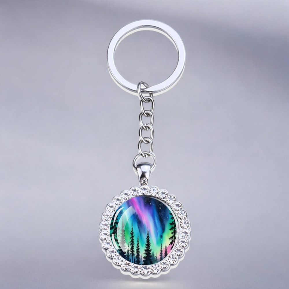 Luminous Aurora Borealis Silver Keyring - Northern Light Jewelry - Rhinestones Glass Key Chain - Perfect Aurora Lovers Gift