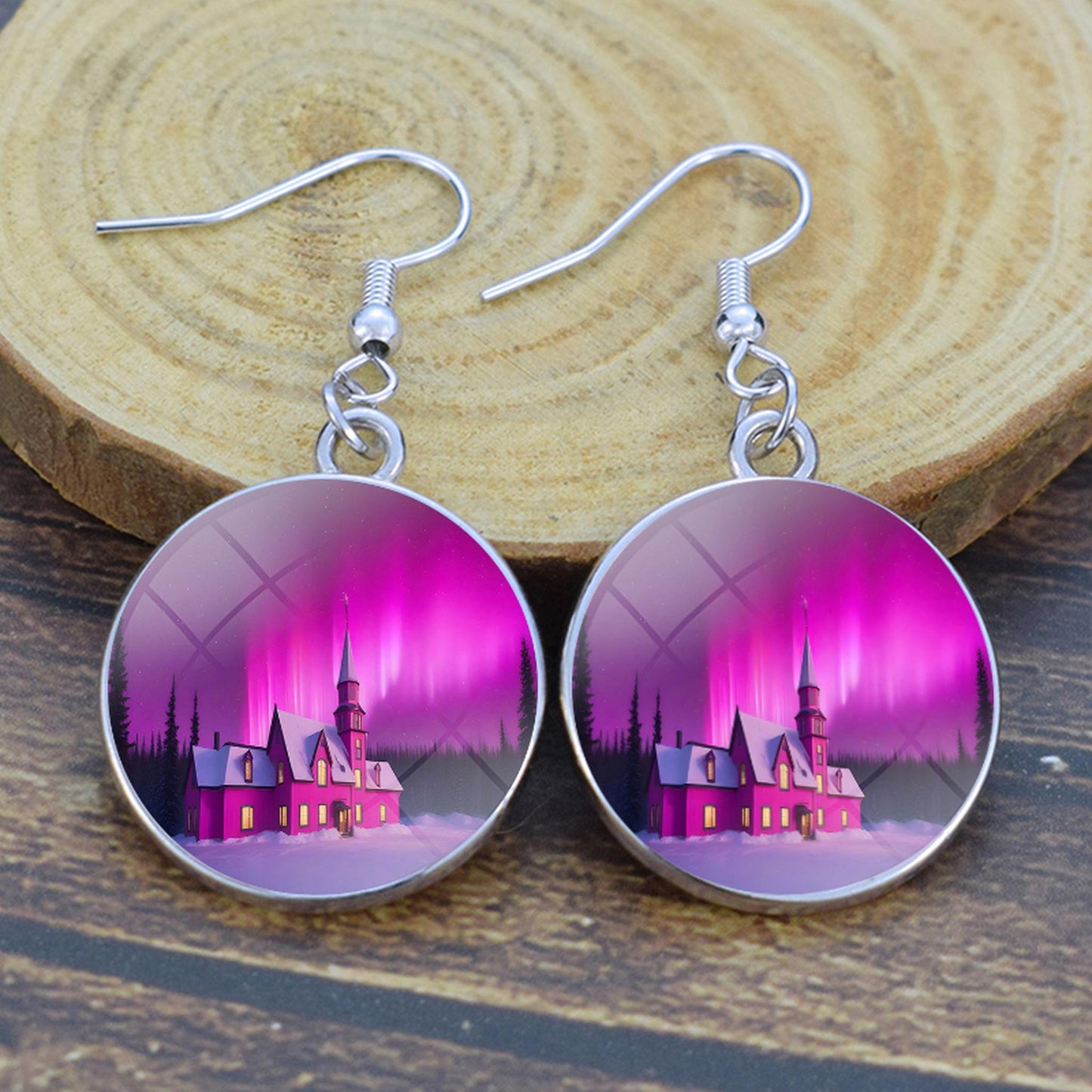 Luminous Aurora Borealis Drop Earrings - Northern Lights Jewelry - Unique Glass Cabochon Dangle Earrings - Perfect Aurora Lovers Gift