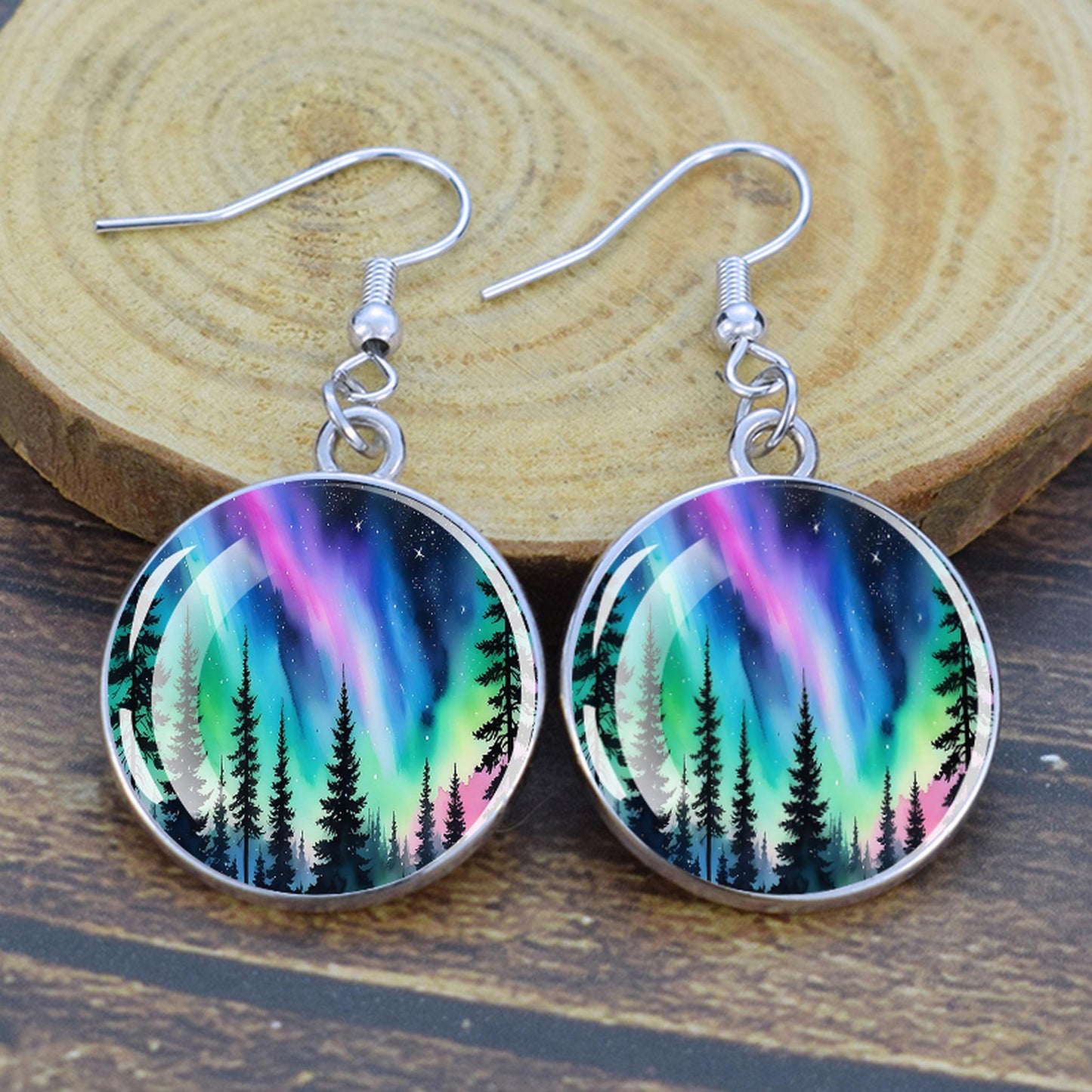 Lichtgevende Aurora Borealis Drop Oorbellen - Noorderlicht Sieraden - Unieke Glazen Cabochon Dangle Oorbellen - Perfect Aurora Lovers Gift