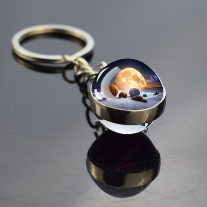 Unique Full Crescent Moon Keyring - Night Starry Sky Jewelry - Double Side Glass Ball Key Chain - Perfect Moon Lovers Gift 6