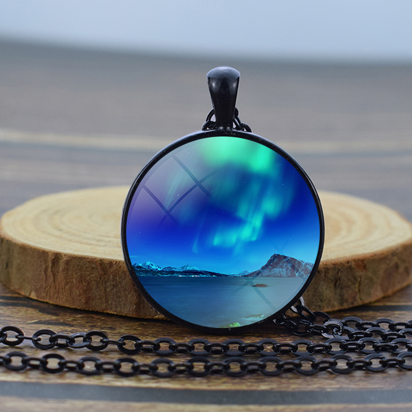 Unique Aurora Borealis Black Necklace - Northern Light Jewelry - Glass Dome Pendent Necklace - Perfect Aurora Lovers Gift 5