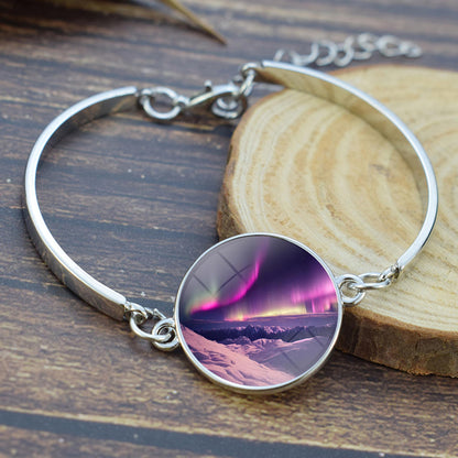 Ljusande Aurora Borealis armband - Northern Light Smycken - Unikt Cabochon Silver Pläterat armband av glas - Perfekt Aurora Lovers Present