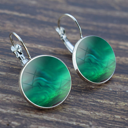 Luminous Aurora Borealis Hook Earrings - Northern Lights Jewelry - Unique Glass Cabochon Drop Earrings - Perfect Aurora Lovers Gift