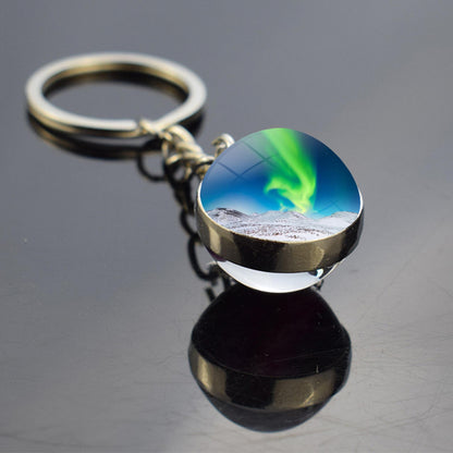 Luminous Aurora Borealis Keyring - Northern Light Jewelry - Unique Double Side Glass Ball Key Chain - Perfect Aurora Lovers Gift