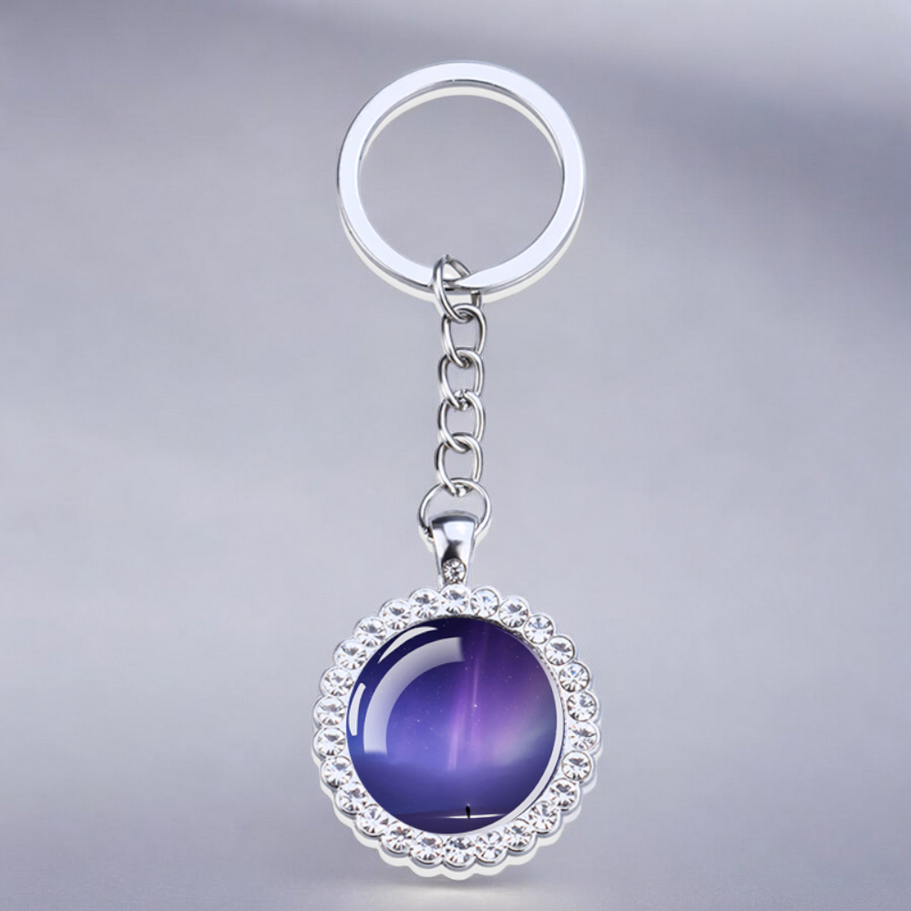 Luminous Aurora Borealis Silver Keyring - Northern Light Jewelry - Rhinestones Glass Key Chain - Perfect Aurora Lovers Gift