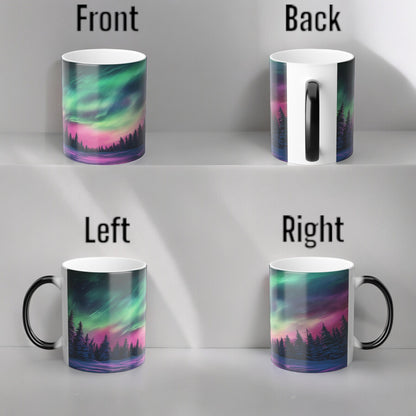 Töfrandi Aurora Borealis hitanæm mál - Northern Lights Magic Color Morphing Mug 11oz - Heat Reactive Night Sky Kaffibolli - Fullkomin gjöf fyrir náttúruunnendur