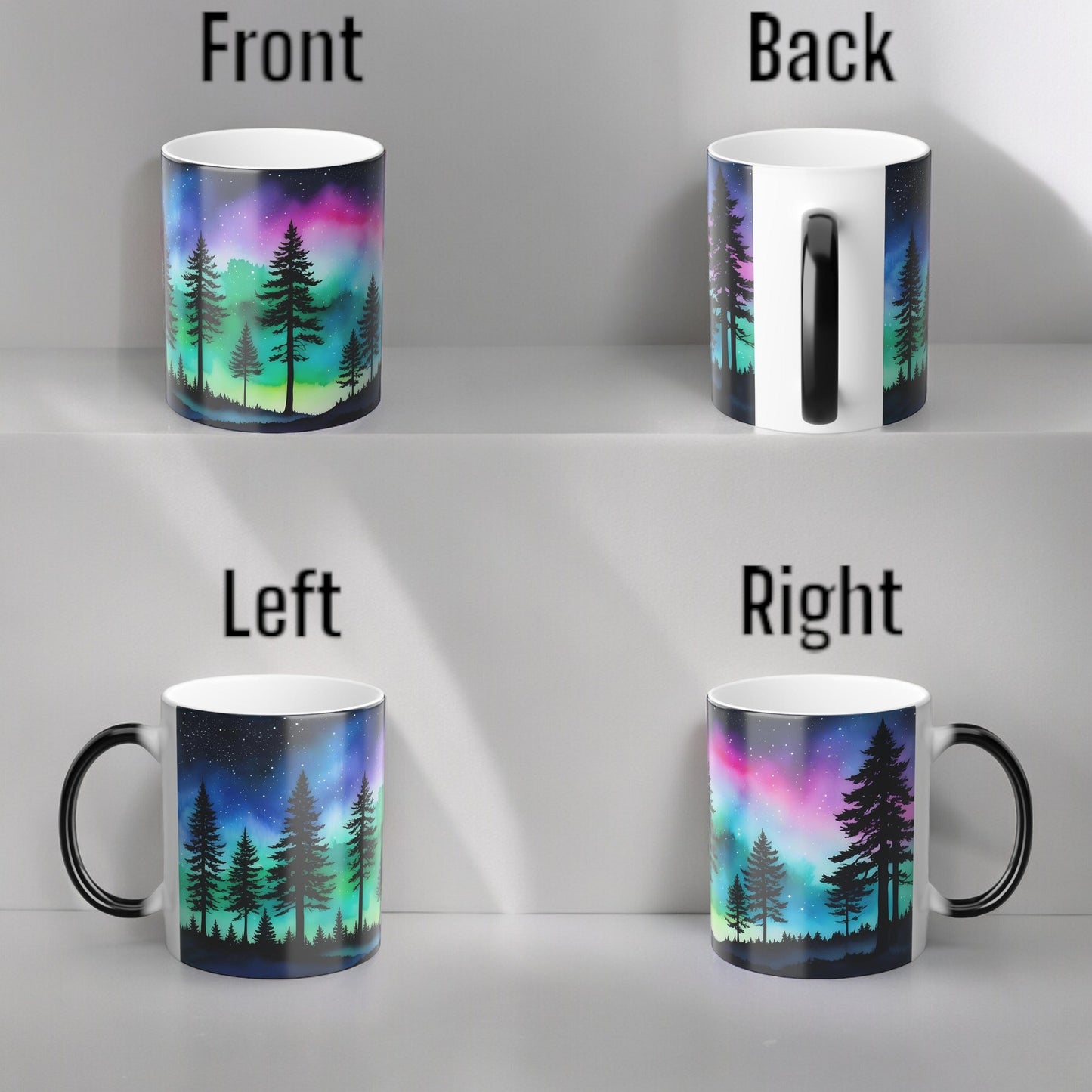 Tasse sensible à la chaleur Aurore boréale enchanteresse - Tasse de morphing de couleur magique des aurores boréales 11 oz - Tasse à café ciel nocturne réactive à la chaleur - Cadeau parfait pour les amoureux de la nature