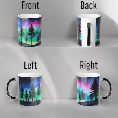 Töfrandi Aurora Borealis hitanæm mál - Northern Lights Magic Color Morphing Mug 11oz - Heat Reactive Night Sky Kaffibolli - Fullkomin gjöf fyrir náttúruunnendur