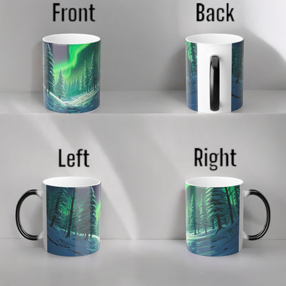 Töfrandi Aurora Borealis hitanæm mál - Northern Lights Magic Color Morphing Mug 11oz - Heat Reactive Night Sky Kaffibolli - Fullkomin gjöf fyrir náttúruunnendur